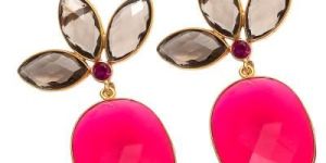 Fuchsia Chalcedony And Smoky Hydro Earring