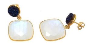 Rainbow Moonstone And Blue Druzy Earring