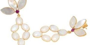 Rainbow Moonstone And Shell with Pink Zirconia Earring