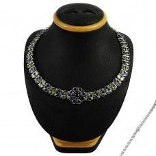 Amethyst, Peridot Gemstone Sterling Silver Bohemian Necklace Jewelry