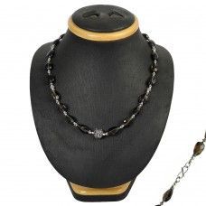 Big Awesome ! Smoky Quartz Beaded Necklace 925 Sterling Silver Bohemian Jewelry