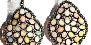 925 Sterling Silver Diamond and Natural Ethiopian Opal Gemstone Earring