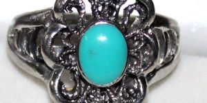 German Silver Fancy Turquoise Gemstone Oval Designer Ring