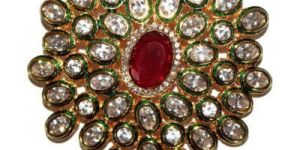 Memoria Polki with Fancy Stone 36gm Sterling Silver Gold Overlay Pendant