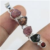 ROUGH TOURMALINE, GARNET 925 STERLING SILVER PENDANT