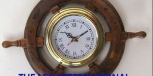 Nautical Ship Wooden Wheel with Clock