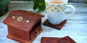 Carved Drink Coasters Rosewood Bar Tea Set
