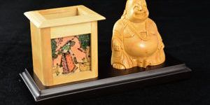WOODEN BUDHA WITH PEN STAND