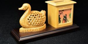 WOODEN DUCK WITH PEN STAND