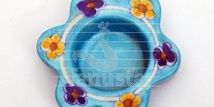 Flower Shaped Blue Pottery Tea Light Holder