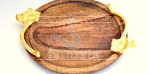 Round Wooden and Aluminium Serving Tray