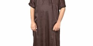 Men Coffe Brown Colour Poly Satin Daily Wear Jubba