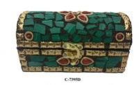 Treasure Wooden Box with Green Stone