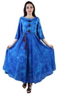 Latest Designer Printed Long Pattern Blue Color Cotton Fabric 3/4 Size Sleeves Women\\\'s Dress