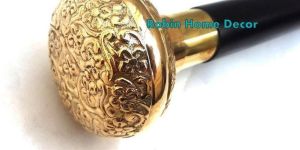 ANTIQUE BRASS VICTORIAN HANDLE WOODEN WALKING STICK