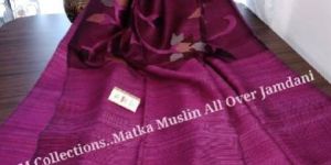 Half Matka Half Muslin Floral Jamdani Sarees with Blouse