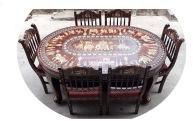 Heritage Look Wooden Dining Table Furniture with Culture Print