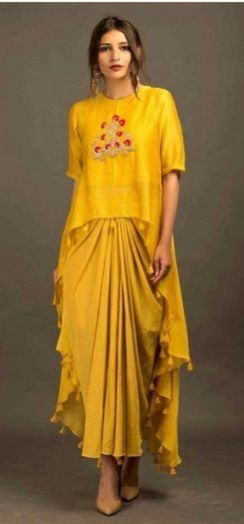 Yellow Pleted Skirt with Side Long Top