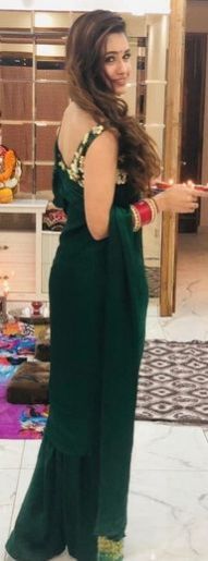 Yuvika Style Bottle Green Plain Sarees