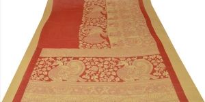 New Dupatta Long Scarf Pure Cotton Cream Red Hijab Printed Pattachitra Stole