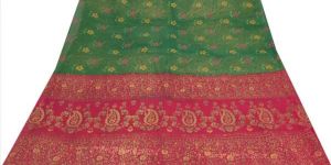 Sanskriti vintage 100% pure cotton saree green floral painted sari fabric