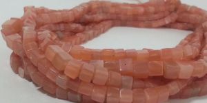Peach Moonstone Plain Cube Box Beads Gems