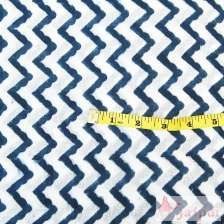 Indigo Blue Zig Zag Printed Running Cotton Sanganeri Fabric-Craft Jaipur