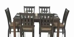 Daisy Six Seater Solid Wood Dining Table Set (Walnut)