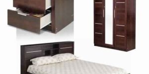 Milan Bedroom Set With Queen Bed, 3 Door-Wardrobe And Bedside Table (Walnut)