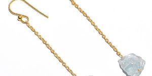 Aquamarine Raw Gemstone 925 Sterling Silver Gold Plated Earrings