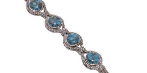 Blue Copper Turquoise Gemstone 925 Sterling Silver Bracelet