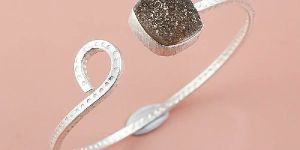 Titanium Druzy Gemstone 925 Sterling Silver Bangle