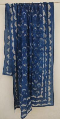 Hand Block Print Sarong, Cotton Blue Brown Colour Mix Flower Dupatta Stole Women Party Wear Stole