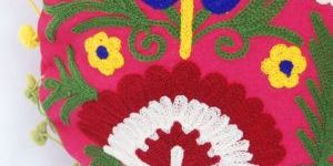 Jaipuri Flower Embroidered Suzani Round Cushion Cover