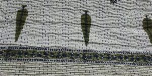 Leaf Print Kantha Quilt Queen Size Hand Block Cotton Sanganeri Bed Sheet
