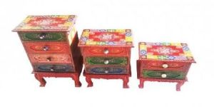 Wooden Bed Side Table with Drawer Set of Three with Painted