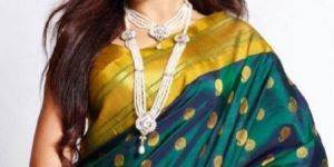 Green Colored soft silk Printed Designer sarees _SF136