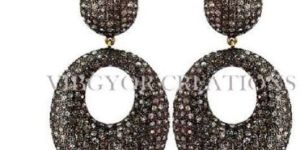 Coin Design Pave Diamond 14k Gold 925 Sterling Silver Earrings Round Jewelry