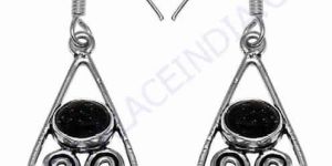 Fashion Blue Sandstone Hook White Metal Earring