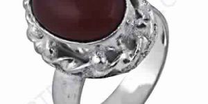 Feminine Unique Design Red Onyx Gemstone German Silver Rings