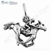 Horse Riding Shape Plain Silver Pendant