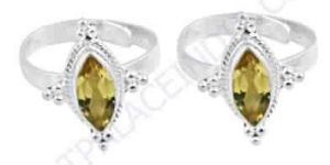 Indian Designer Citrine Gemstone Silver Toe Rings, 925 Sterling Silver Jewelry