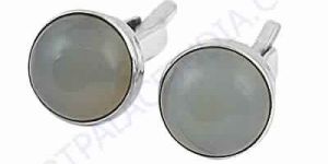 Luxurious Mans Silver White Chalcedony Gemstone CuffLinks