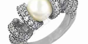 Party Wear Designer Cubic Zirconia and Pearl Silver Ring