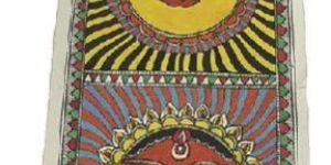 Traditional Madhubani Painting Depicting Sun Flower
