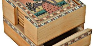 Wooden Coaster Set with Drawer