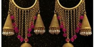GOLD PLATED ANTIQUE PINK BALI EARRING