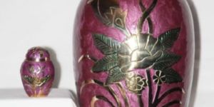 Tulip Enamel Pink Brass Urn