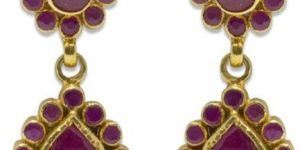 Silver Gold Plated Pear Dangle Onyx Studded Earrings