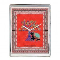 Madhubani Vruksh Rectangle Chrome Wall Clock